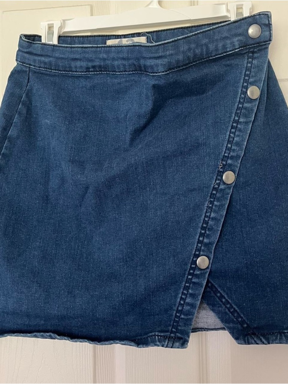 We The Free Dark Blue Denim Asymmetrical Snap Skirt